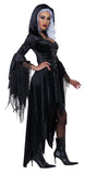 Black Hooded Witch Costume for Women – Elegant Lace Chest Dress with Bell Sleeves