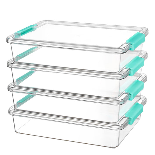 Clear Stackable Storage Box with Lid – Flat Organizer for Documents, Crafts, Office and Classroom Use
