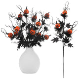 Artificial Pumpkin & Maple Leaf Stems – 5-Piece Halloween Floral Decoration Set (Black/Orange, 19.5”)