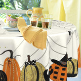 Halloween Round Tablecloth – Black Pumpkin Skull Polyester Cover for Dining & Party Decor (20"–47")