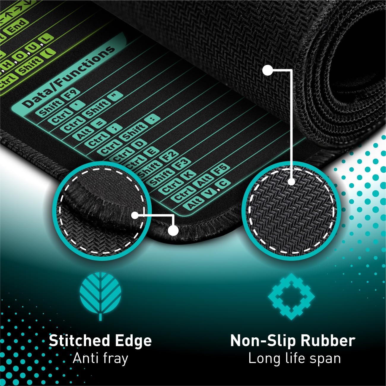 Pixiecube Excel Shortcut Keys Extended Mouse Pad XL Desk Mat Non Slip Stitched Edge Spreadsheet Cheat Sheet