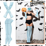 Blue Stitched Halloween Costume Set – Scar Gloves, Stockings, Tattoos & Body Paint 💙🩹