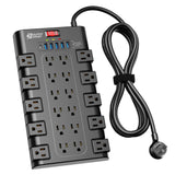 SUPERDANNY 28-in-1 Heavy Duty Surge Protector Power Strip with 22 Outlets & 6 USB Fast Charging Ports Flat Plug Extension Cord