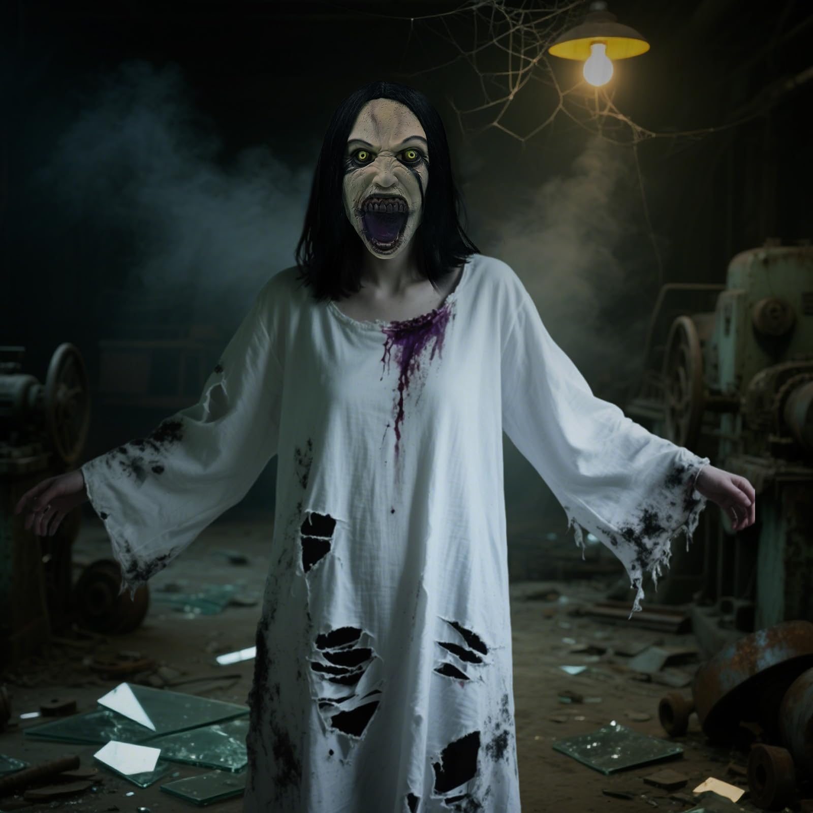 Crying Woman’s Cursed Latex Mask – Scary Full-Head Ghost Mask with Realistic Hair for Halloween 👻💀🕯️