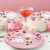 Pink Halloween Paper Plates – 40 Pcs 9" Disposable Plates with Ghost, Bat & Pumpkin Designs for Parties & Everyday Use