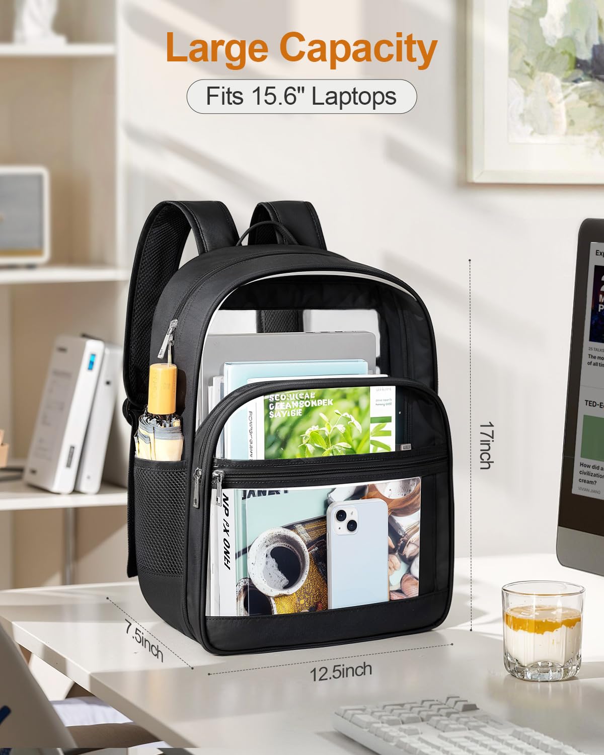 KIMNERPU Heavy Duty Clear Backpack – Transparent PVC School & College Bookbag with Reinforced Straps