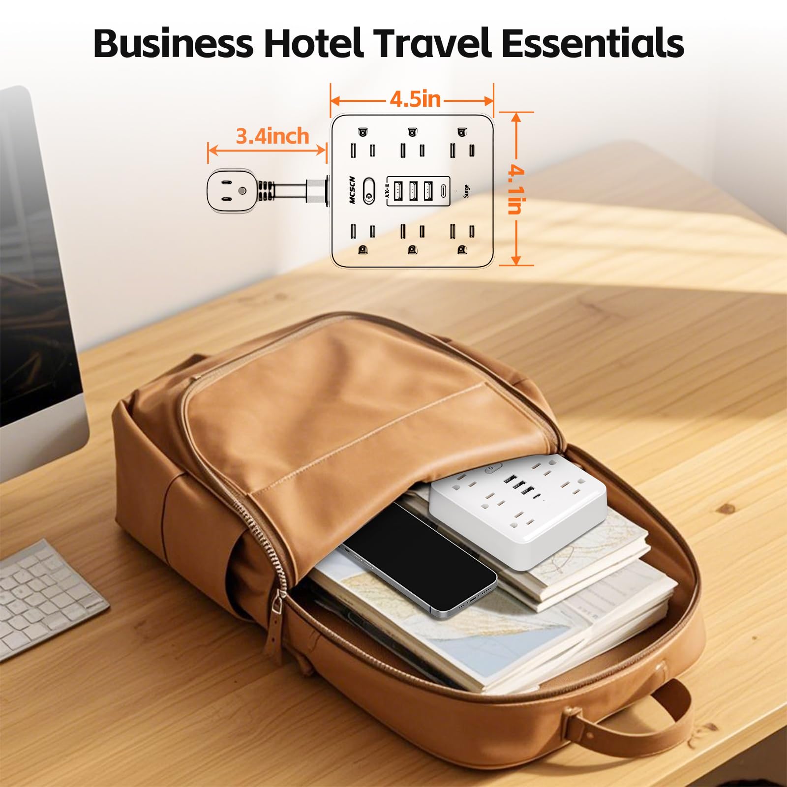 10-in-1 Slim Power Strip with Flat Plug – Surge Protector with 6 AC Outlets & USB-C (White)