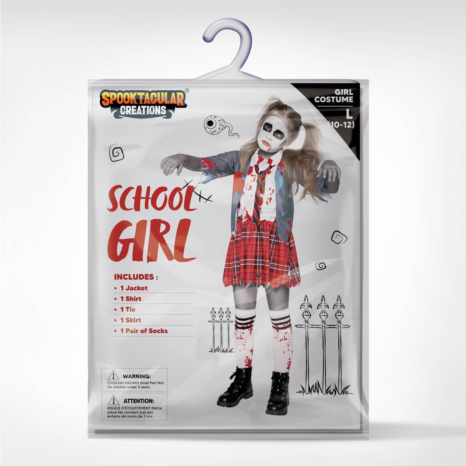 Bloody Zombie Schoolgirl Costume – Gray Jacket, Tie & Skirt with Socks for Halloween 🧟‍♀️