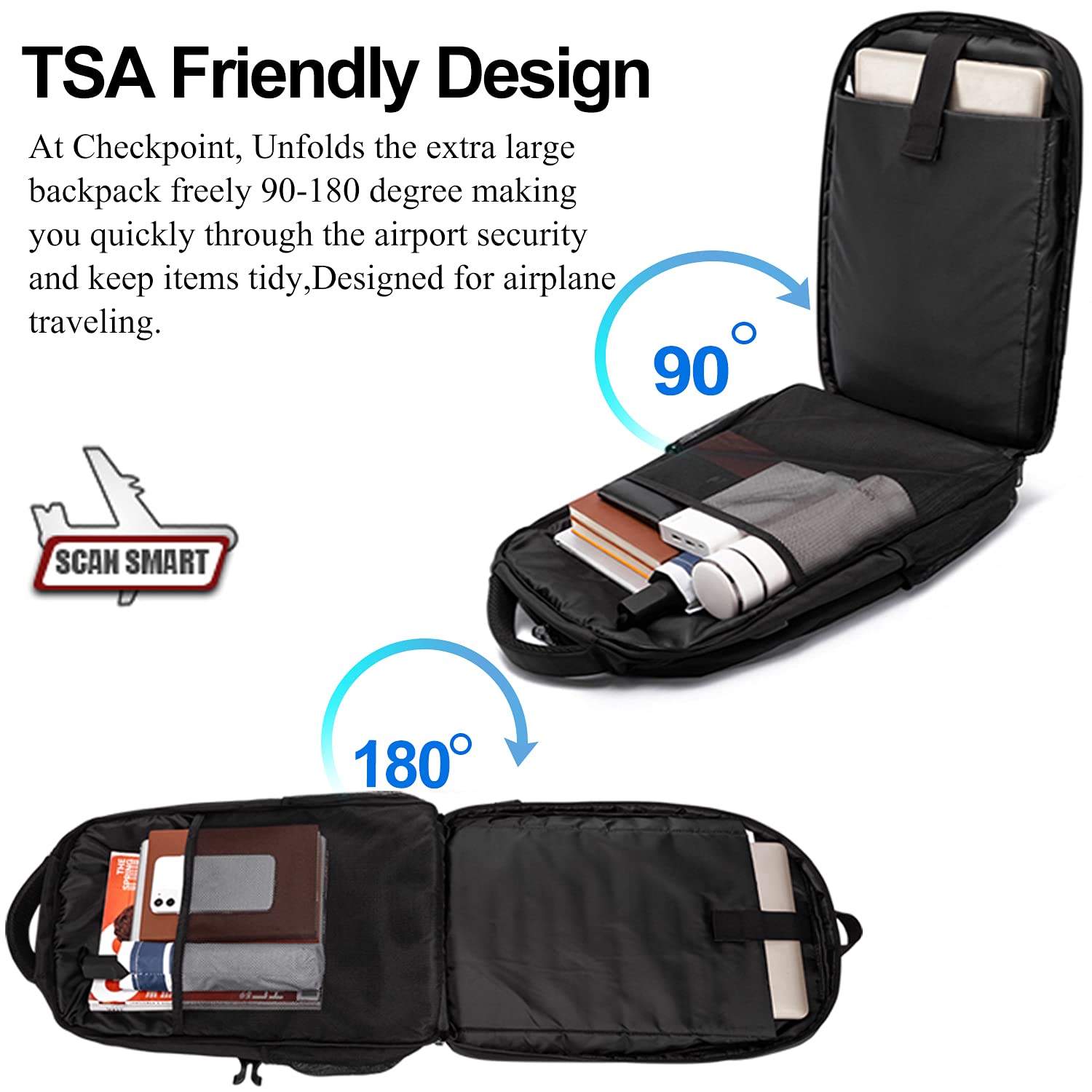 Extra Large 50L Travel Laptop Backpack for Men & Women, TSA Friendly, USB Charging, Anti-Theft Design