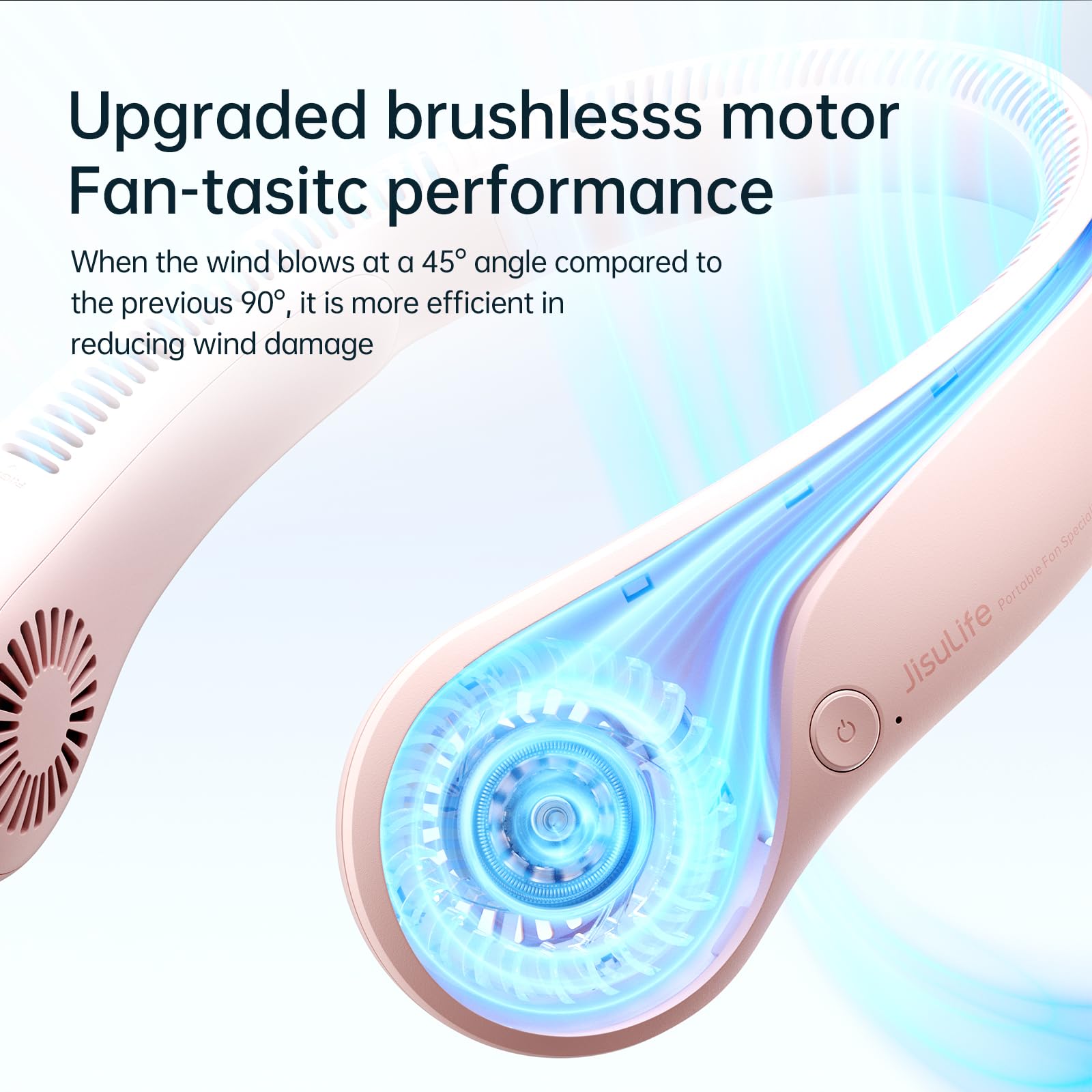 JISULIFE Bladeless Neck Fan – Hands-Free Wearable Personal Fan with 5 Speeds & Long Battery (Pink)