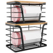 Trash Bag Organizer Dispenser Set (2-Pack) – Stackable Wall-Mount Storage with Bamboo Top for Kitchen, Pantry & Laundry