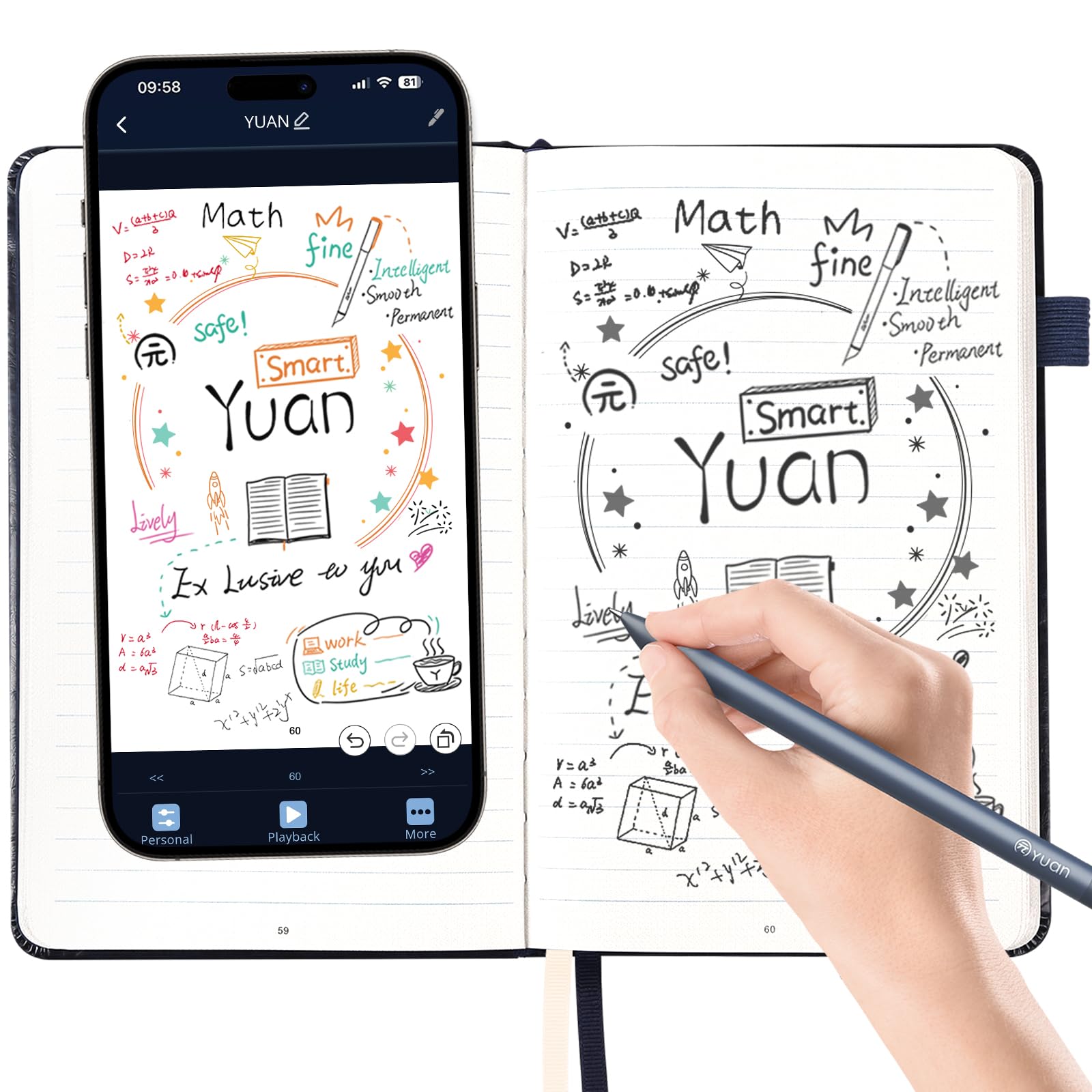 YUAN Smart Pen & Digital Notebook Set with Real-Time App Sync, Offline Storage & Navy PU Leather Cover