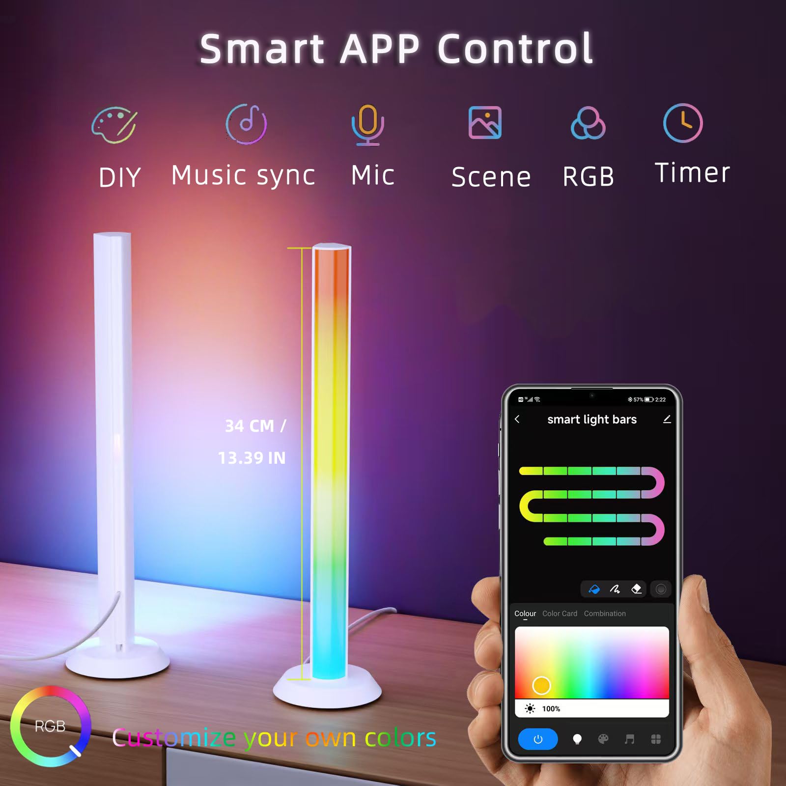 Smart RGB IC Light Bars with Alexa – 16M Colors TV Backlight & Gaming Setup Lights