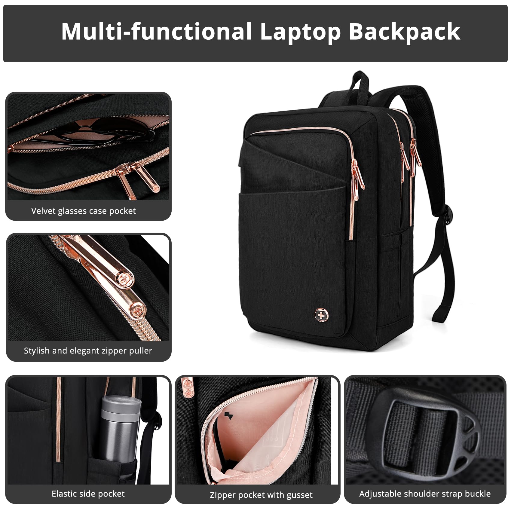 Swissdigital Design Women’s Business Laptop Backpack – USB Charging RFID Work & Travel Bag