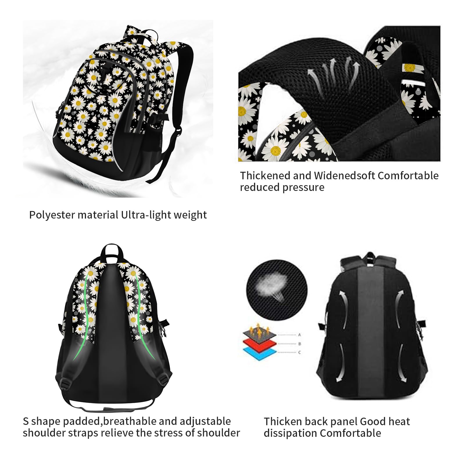 RICKYH Style Lightweight School & Travel Backpack – Multi-Compartment Daypack with Laptop Sleeve (23juhua)