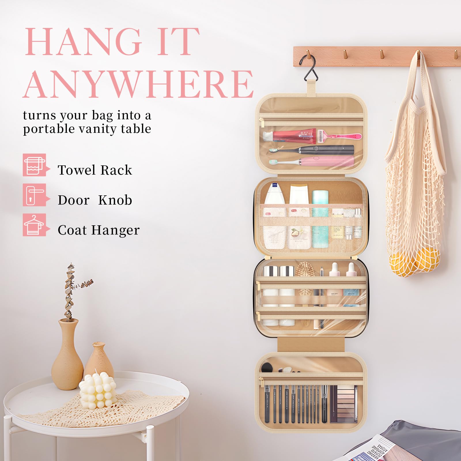 Hanging Travel Toiletry Bag Organizer – Waterproof Cosmetic & Makeup Storage Bag with Hook