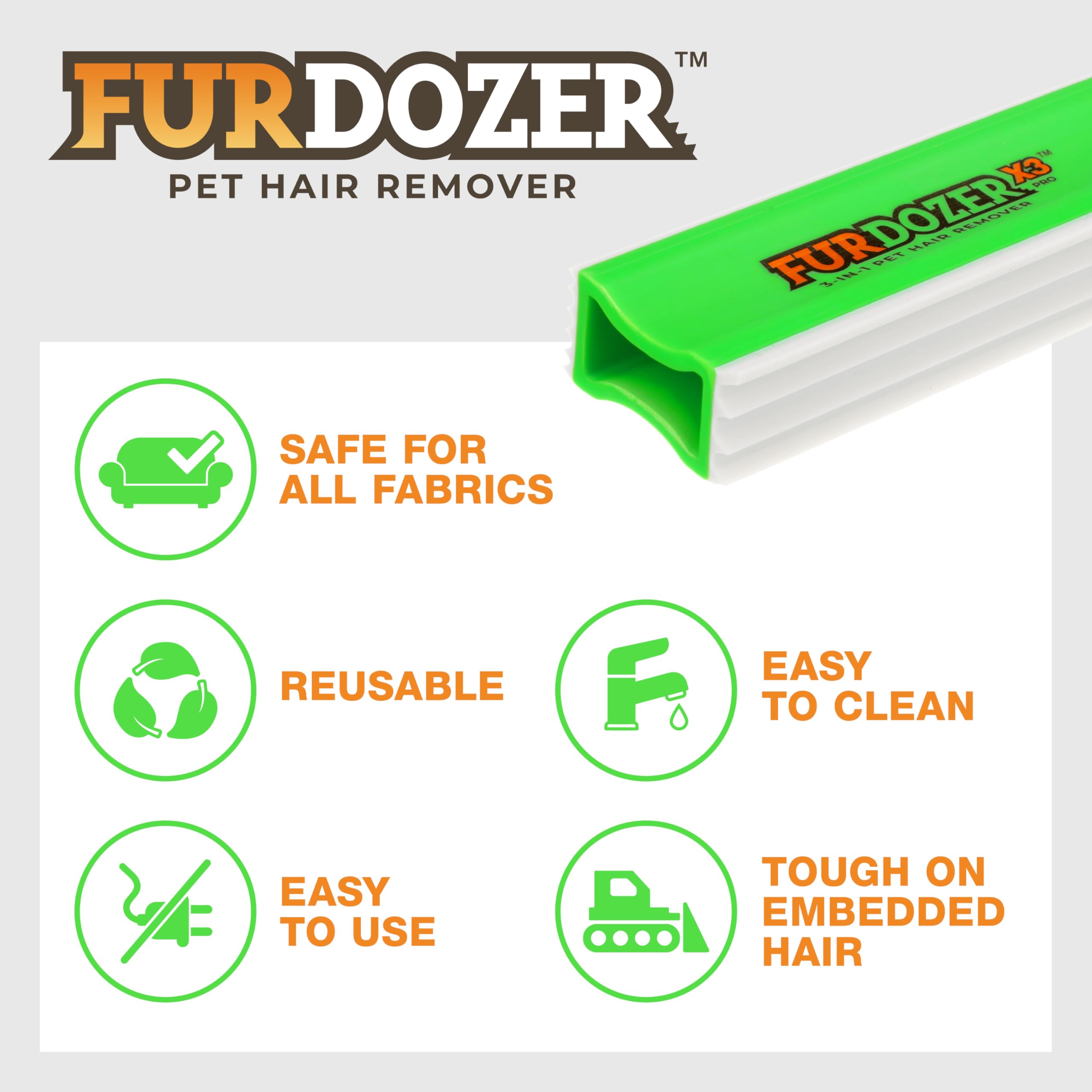 FurDozer X6 Multi-Surface Pet Hair Remover Tool with Crevice Cleaner & Fabric-Safe Rubber Design – Reusable & Professional Grade