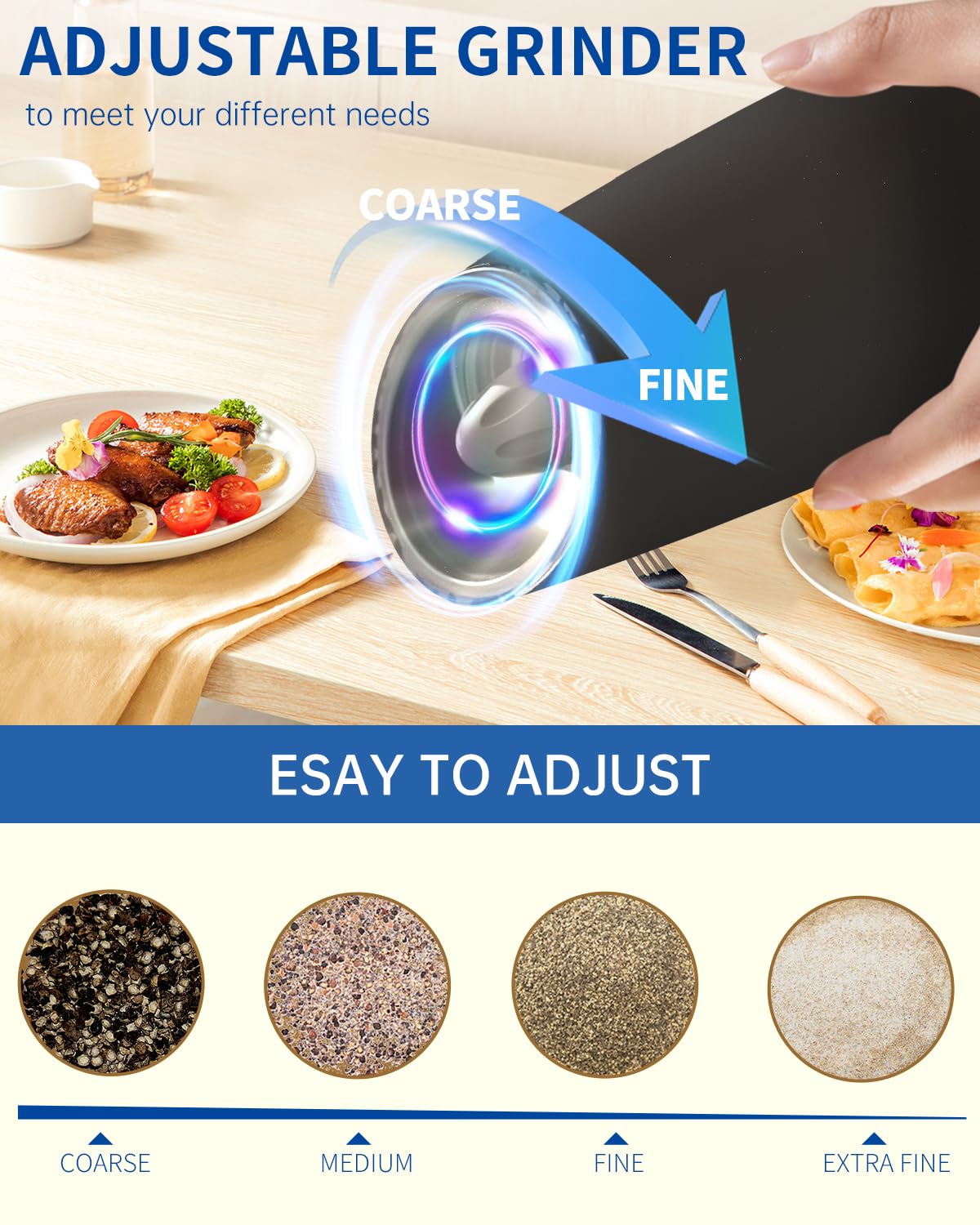 Automatic Electric Salt & Pepper Grinder Set with LED Light – Adjustable Coarseness