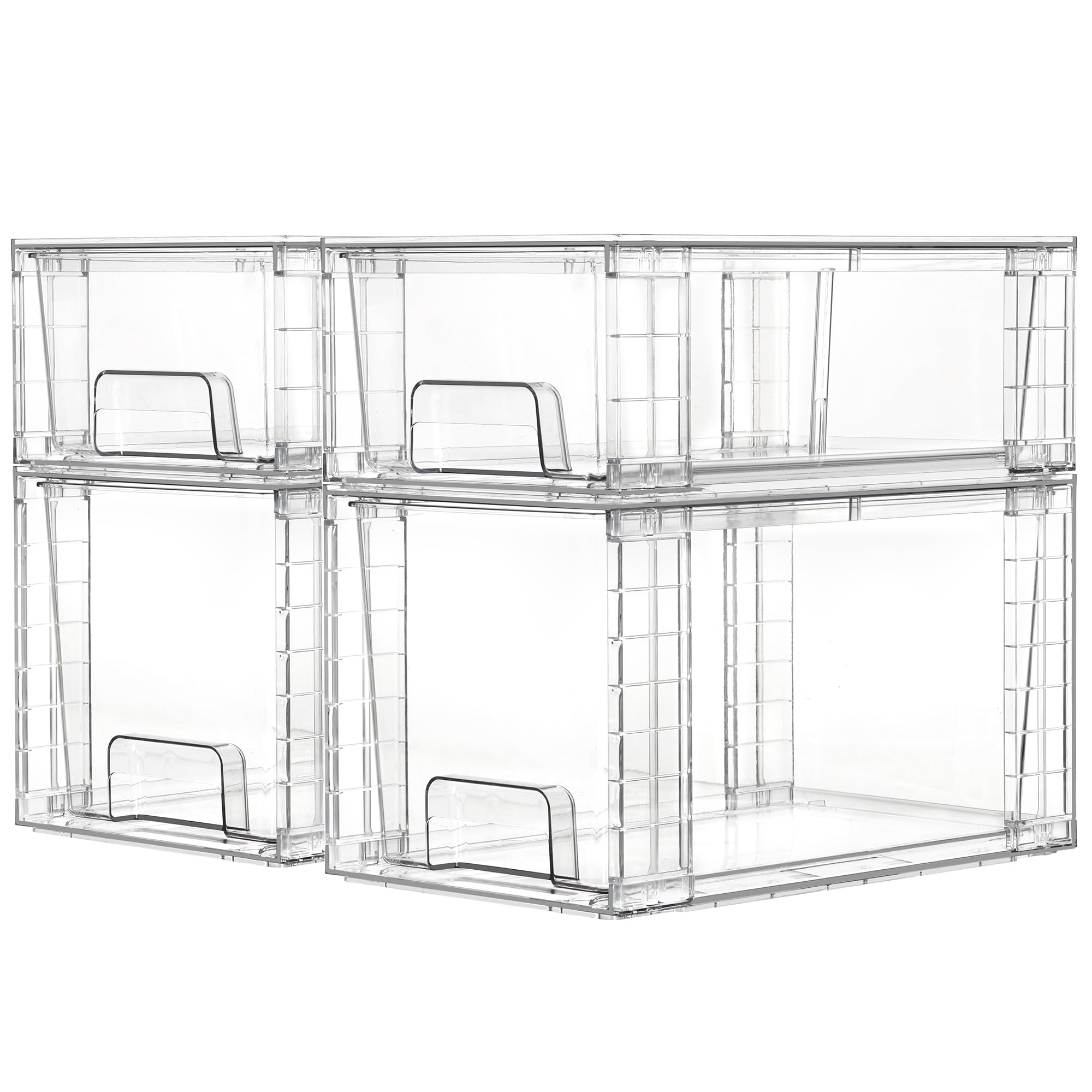 Clear Stackable Acrylic Drawer Organizer Set – Dual Size Pull-Out Storage Bins for Pantry, Bathroom & Cabinets