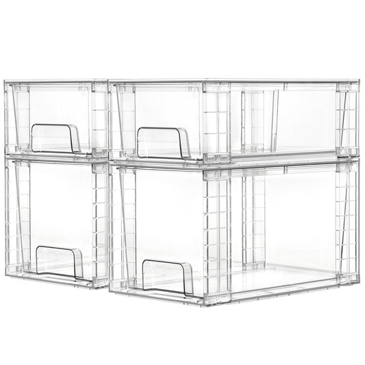 Clear Stackable Acrylic Drawer Organizer Set – Dual Size Pull-Out Storage Bins for Pantry, Bathroom & Cabinets