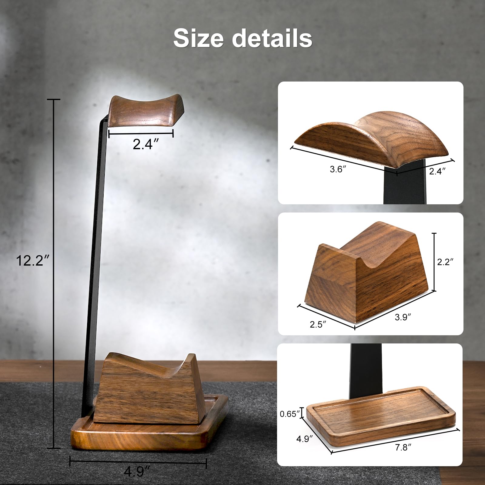 UPERGO Walnut Wood Headset Stand with Gaming Controller Holder & Storage Base for PS5, Xbox and Desk Setup Organization