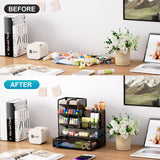 Marbrasse Mesh Desk Organizer with Drawer Multi-Compartment Pen Holder Office Supplies Storage Caddy Black