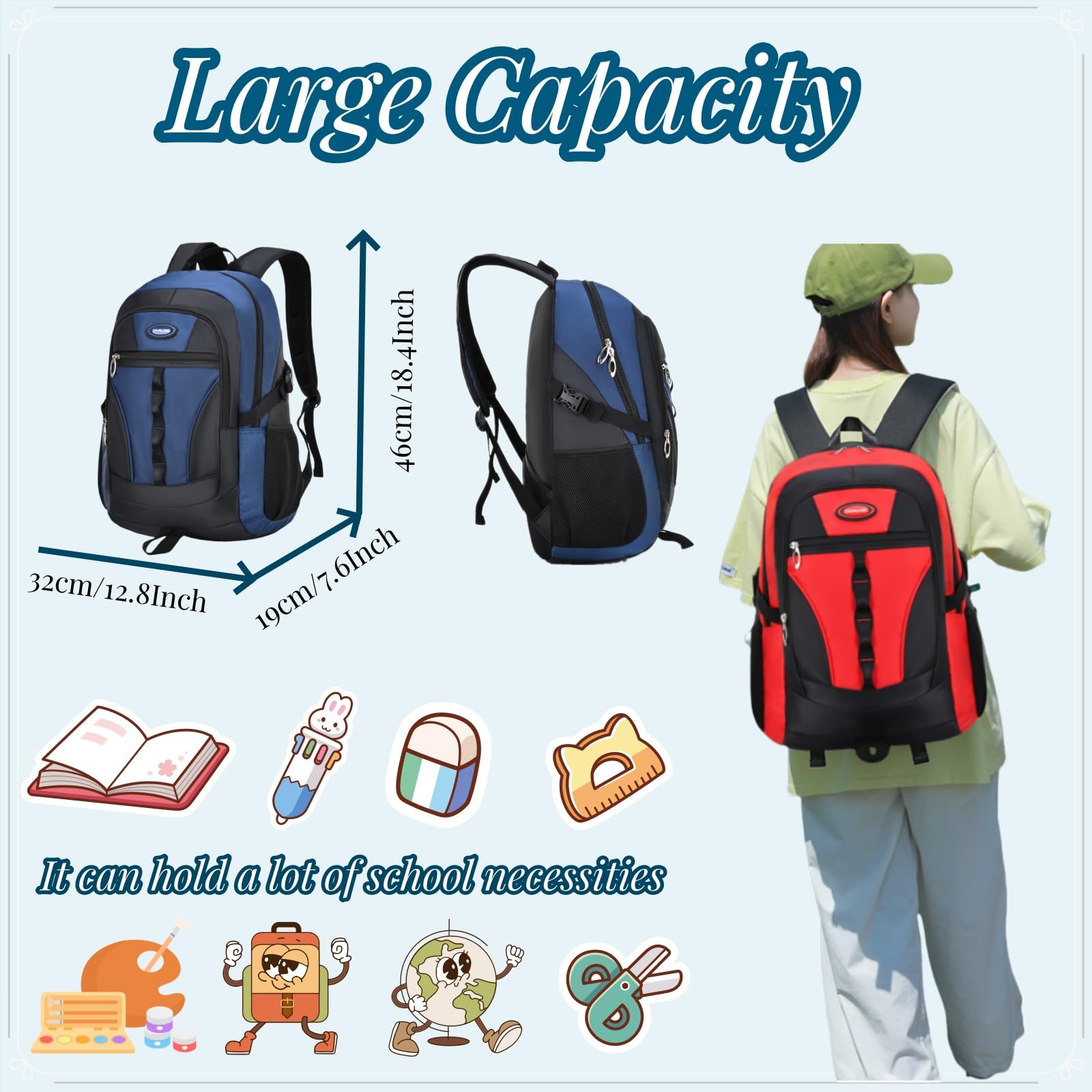 VIDOSCLA Kids School Backpack for Boys & Girls – Water-Resistant Lightweight Bookbag (Sky Blue)