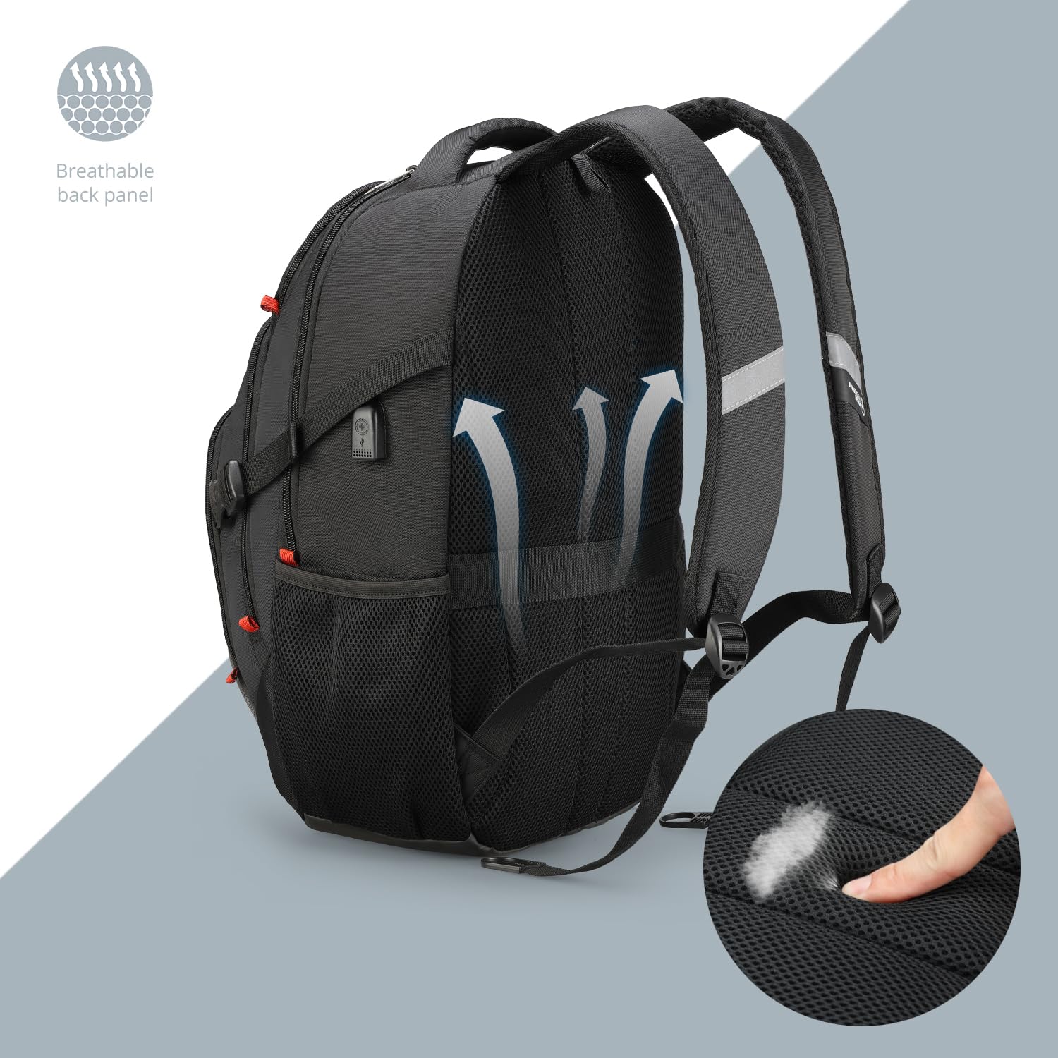 Swissdigital Design Laptop Backpack with USB-C Charging & RFID Protection – 31L Professional Travel & College Backpack (Black)
