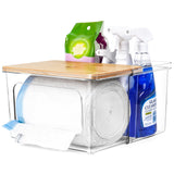 2-in-1 Trash Bag Dispenser & Pull-Out Under-Sink Organizer – Acrylic with Bamboo Lid (Clear)