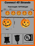 Orange Fabric Pumpkin Lantern String Lights – 12Ft, 20 LED UL Certified, Indoor/Outdoor Halloween Decor