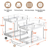 DELAMU 2-Tier Stackable Under Sink Organizer (2-Pack) – Pull-Out Acrylic Cabinet Storage with Adjustable Dividers (White)