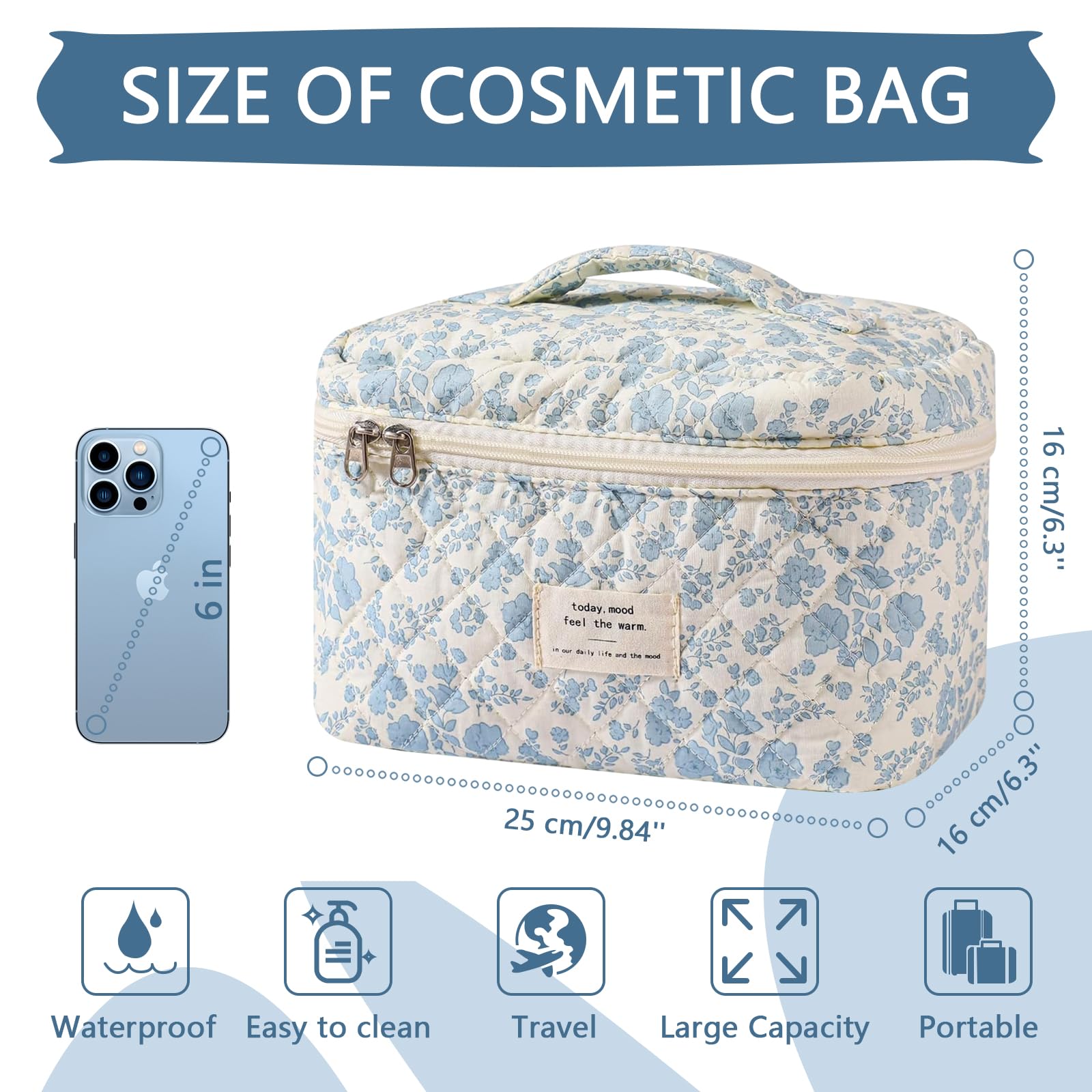 GOSECT Large Floral Makeup Bag for Women – Cotton Travel Cosmetic & Toiletry Organizer (Baidilanhua)