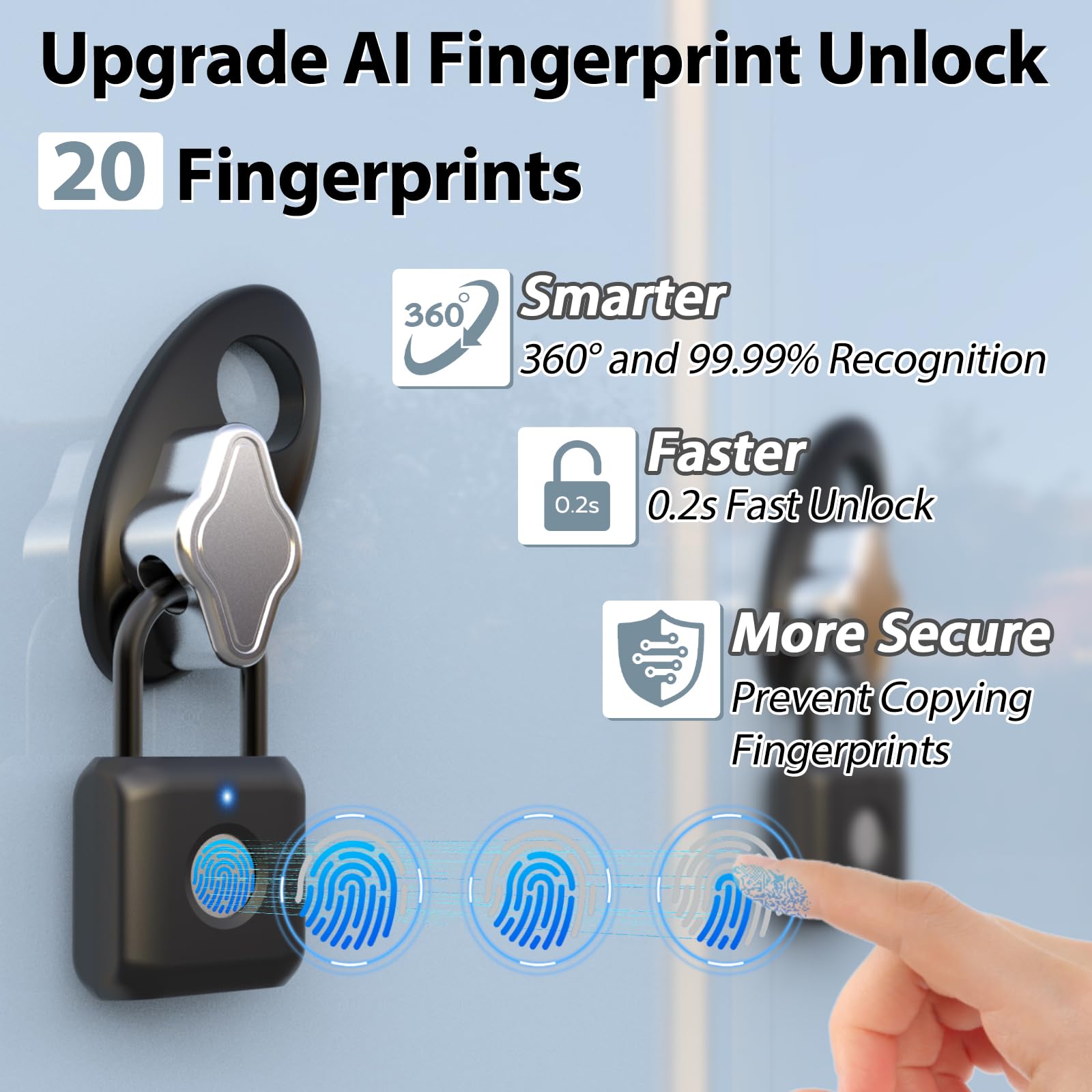 eSmartLock Bluetooth Fingerprint Padlock with App Control, USB Rechargeable Biometric Lock for Gym Locker, Luggage & Storage