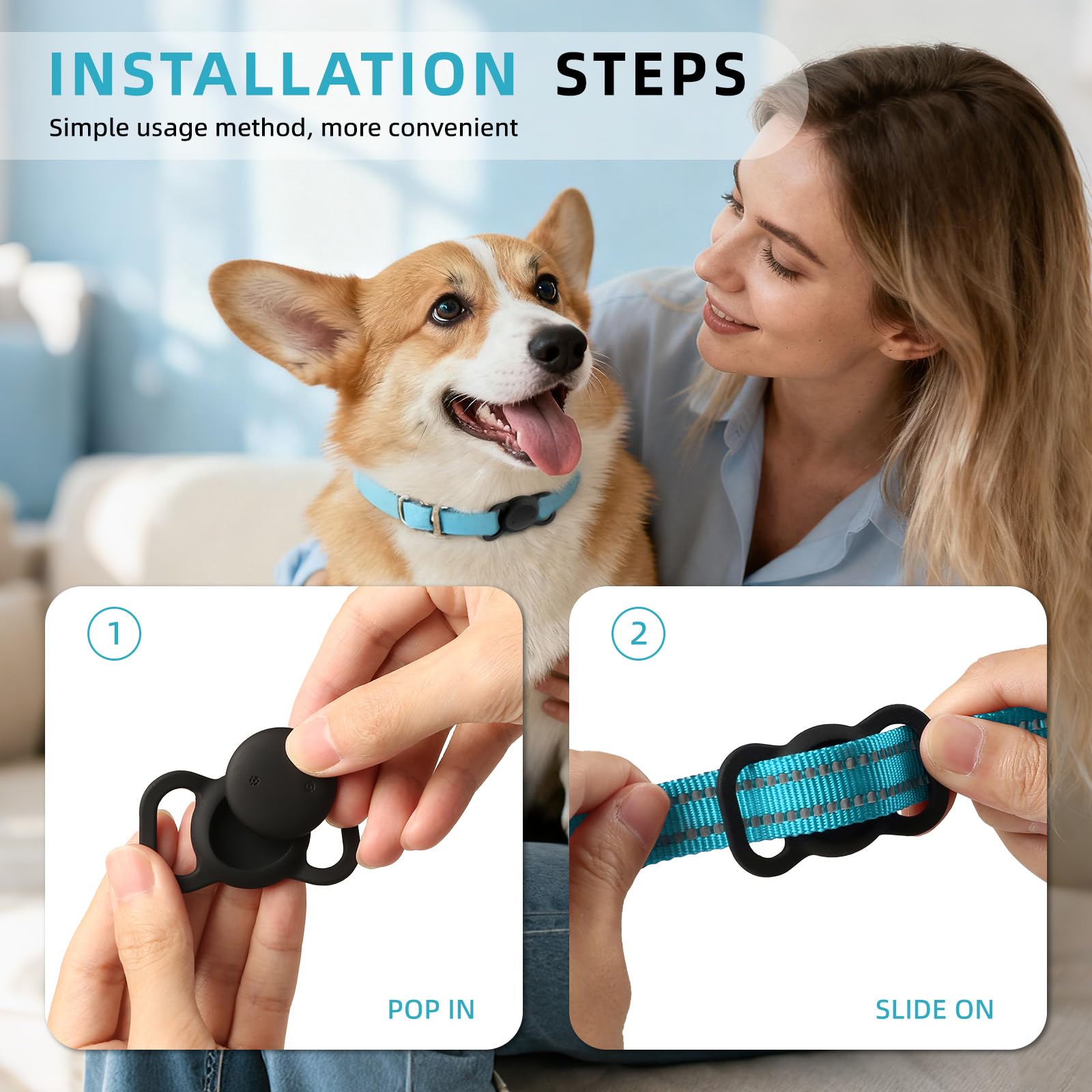 Android GPS Pet Tracker Tag Waterproof Smart Collar Locator with Find My Device Real-Time Tracking