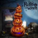 Hand-Carved Light-Up Stacked Pumpkins – 9.5" Resin Halloween Decoration with Colorful LED Glow