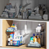 Lamu 2-Pack Under-Sink Pull-Out Organizers – Large L-Shaped 2-Tier Cabinet Storage with Silent Glide
