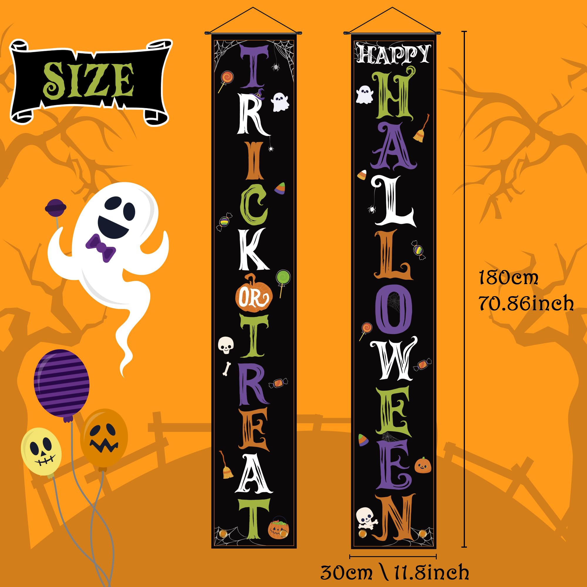 Halloween Outdoor Banners – 2-Pack Large Door Hanging Signs for Porch & Party Decorations (11.8" x 70.8")
