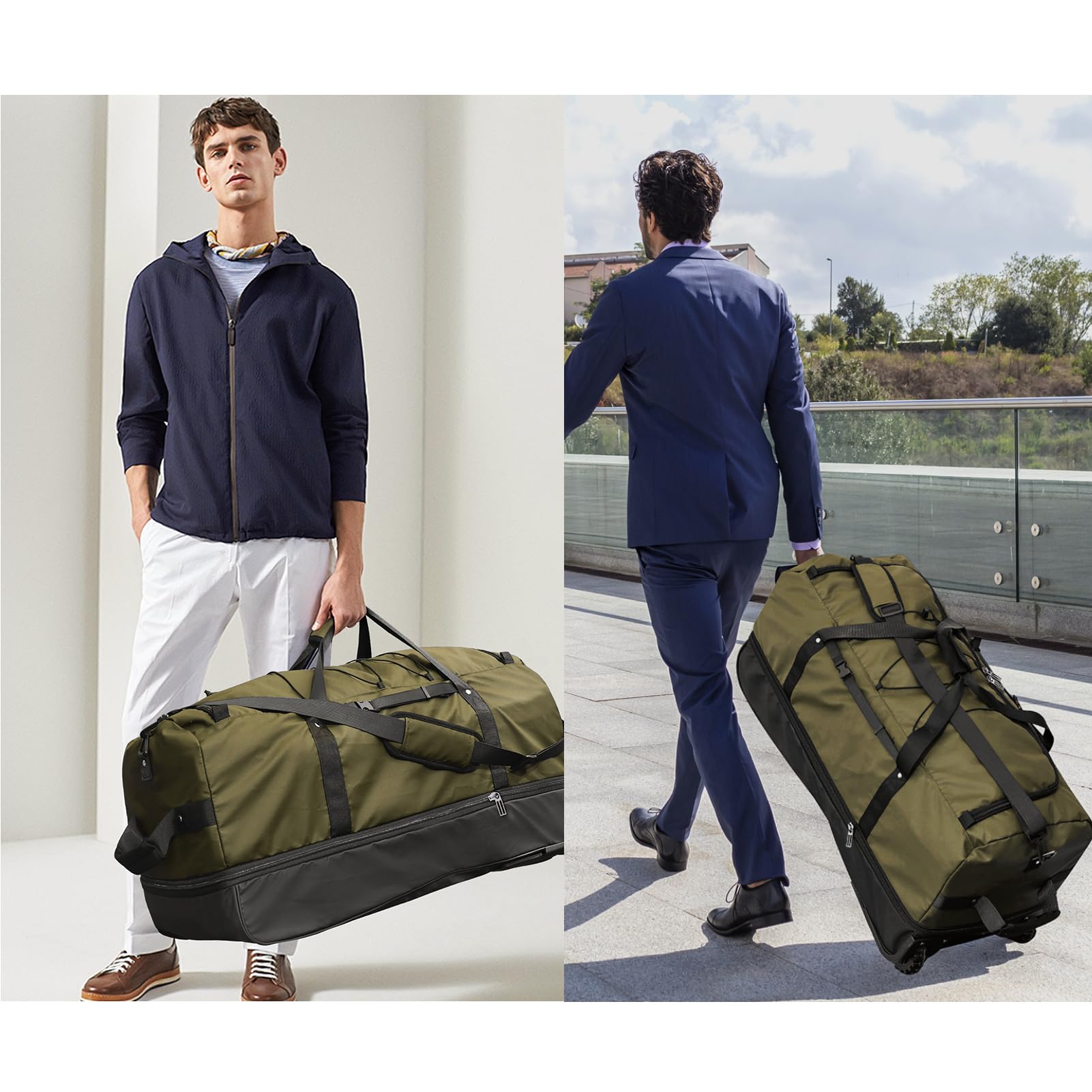 Bagenerous Expandable Rolling Duffle Bag 110L–140L with Wheels & Foldable Design – Army Green