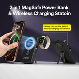 Magnetic Portable Power Bank 10,000mAh – Wireless Fast Charger with Built-In Cables & Kickstand (Black)