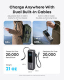 25,000mAh Power Bank with Triple 100W USB-C Ports – Fast Charging Portable Charger with Built-In Cables for Travel & Laptops