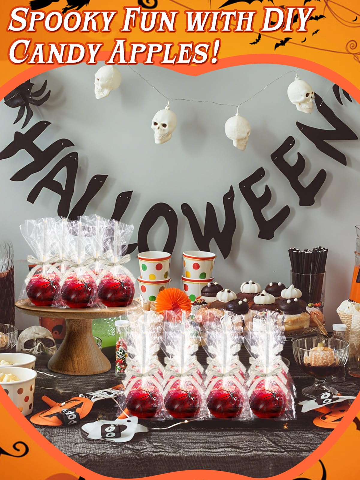 48 Pcs Candy Apple DIY Kit – Silver Glitter Edition 🍬 Includes Bamboo Sticks, Candy Wrapping Glass Paper & Glitter Ribbon