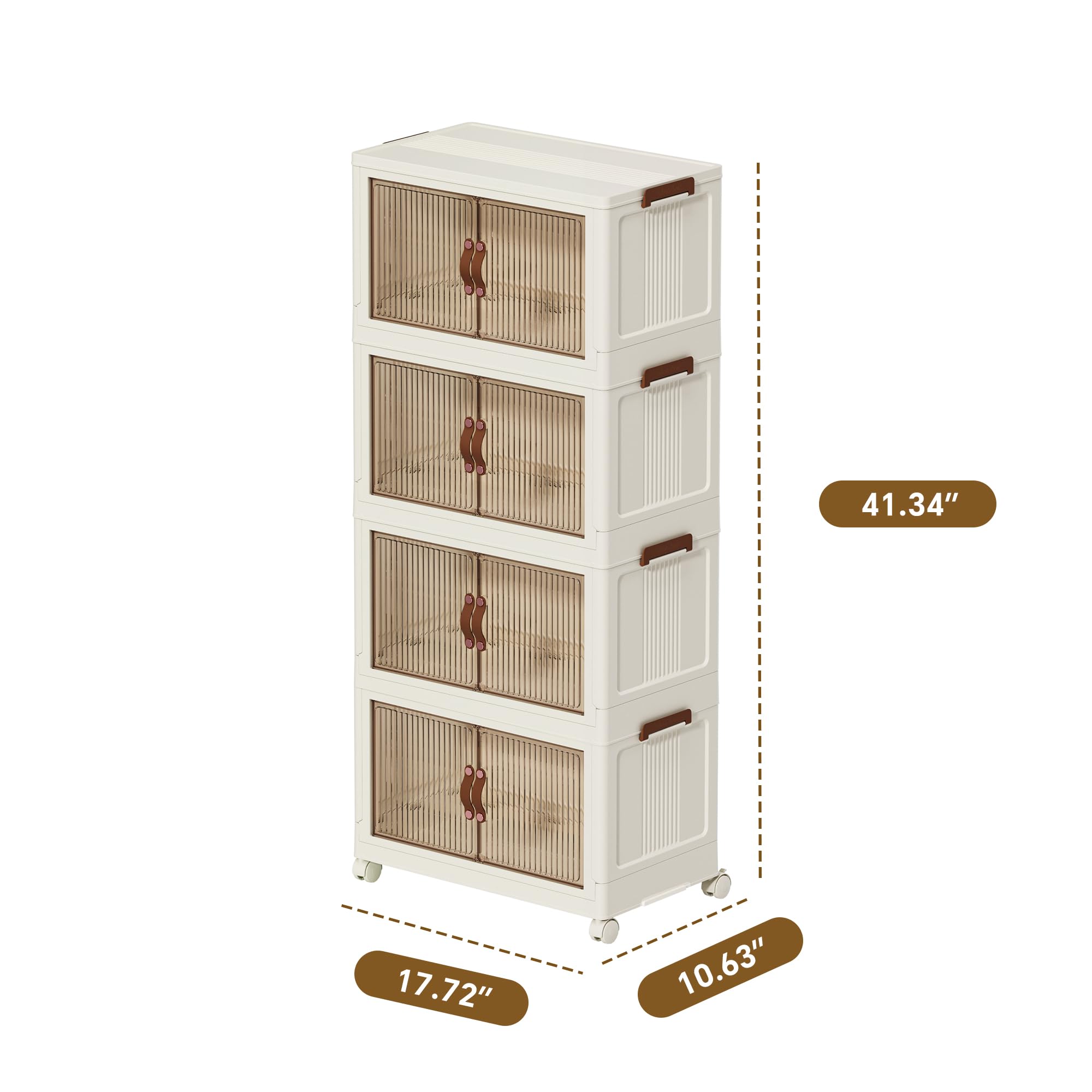 Spylandy Stackable Collapsible Storage Bins with Lids – Space-Saving Closet & Home Organizers (White, 4-Tier, 9-Gallon)