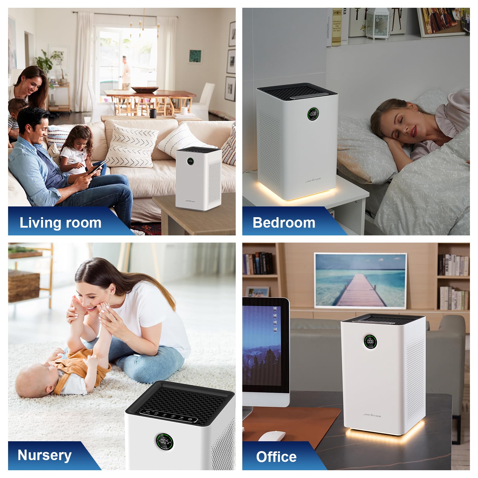 Jafanda HEPA Air Purifier for Large Rooms up to 1190 ft² Quiet Sleep Mode PM2.5 Sensor 3-Stage Filter White