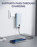 VRURC 10000mAh Portable Power Bank – Built-in Cables & AC Wall Plug, Compact Travel Charger with LED Display (Blue)