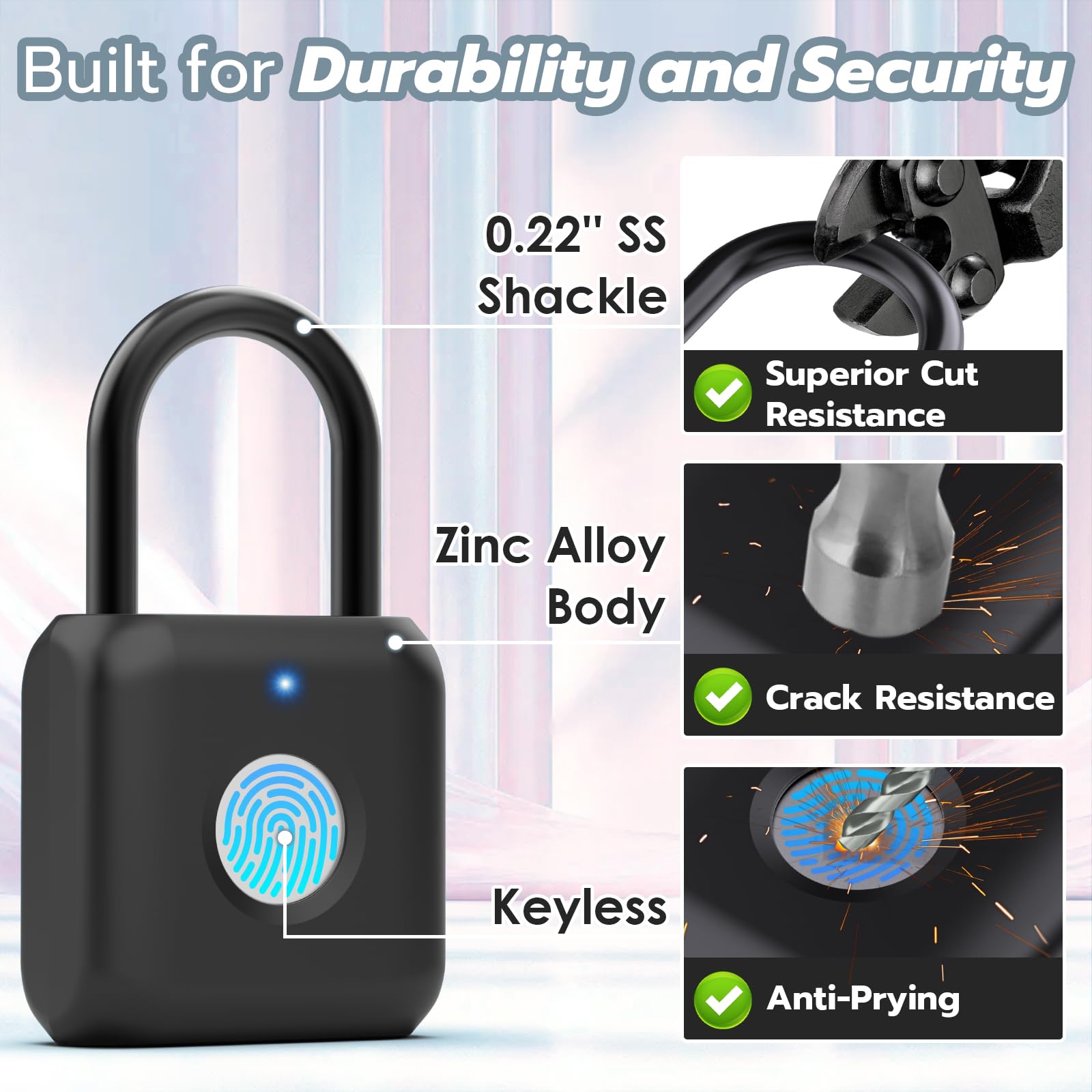eSmartLock Bluetooth Fingerprint Padlock with App Control, USB Rechargeable Biometric Lock for Gym Locker, Luggage & Storage