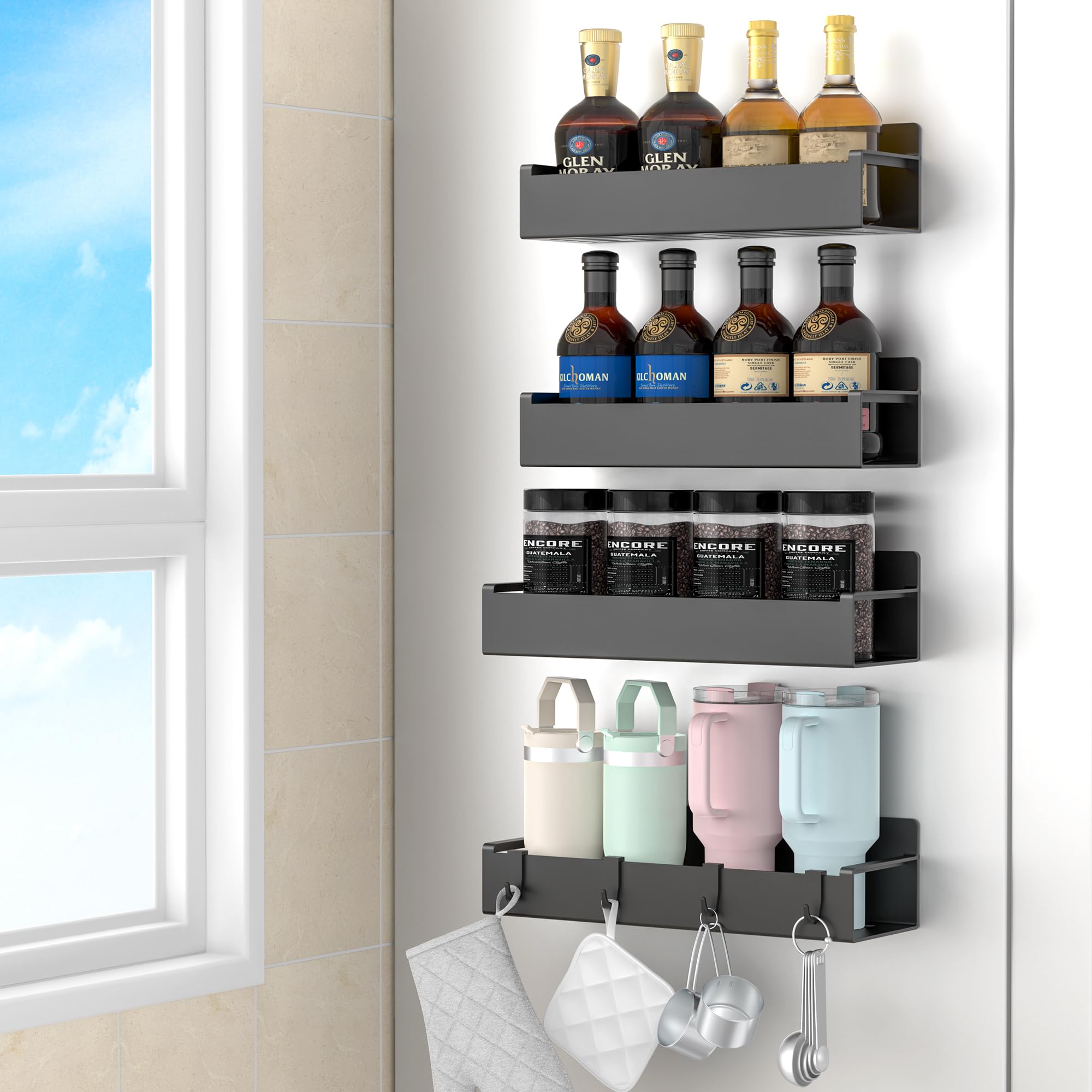 Magnetic Spice Rack Organizer – 4-Pack Heavy-Duty Fridge & Oven Storage (Black)