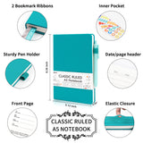 Feela 18 Pack Classic Ruled Notebooks with 18 Black Retractable Pens – Emerald Faux Leather Journals (8.3” x 5.1”)