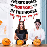 “There’s Some Horrors in This House” Halloween Banner Set – Red & Black Glitter Party Decorations