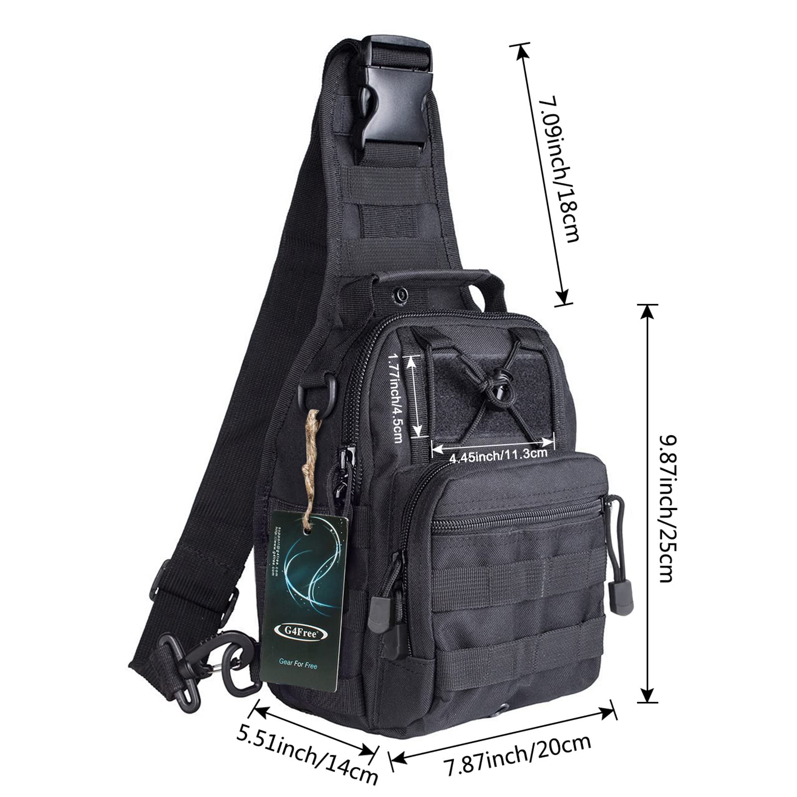 G4FREE Tactical Sling Backpack – Lightweight Military-Style EDC Shoulder & Chest Bag for Outdoor Use (Black)