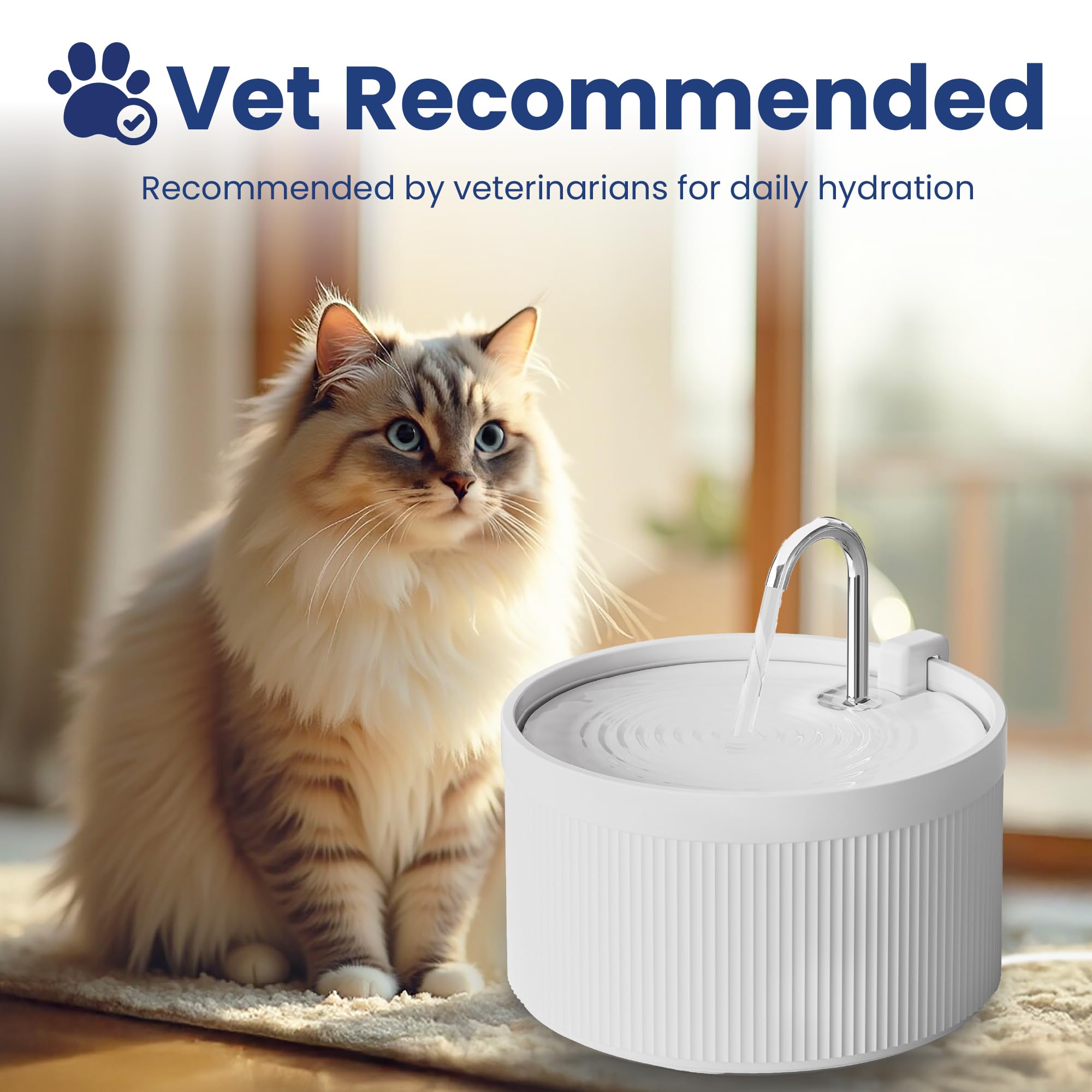 Luxury White Ceramic Cat Water Fountain with Faucet Spout – Ultra Quiet 5-Layer Filtration System